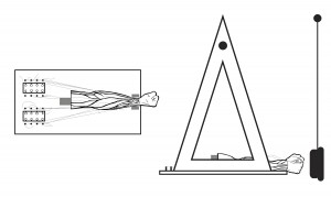 Birds-eye-view (left) and side view (right) show how cadaver arms were placed in a pendulum-like device so they could punch a padded dumbbell weight (far right) during University of Utah experiments that showed a clenched fist protects the bones against strain and injury better than a punch with an open-fist punch or open-handed slap.