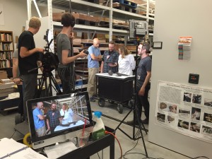 Natural History Museum of Utah paleontologist Carrie Levitt being filmed for a Research Quests video. In each video, Carrie guides students through a series of investigations.