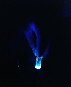 The luminescence of carbon dots can be seen when irradiated with UV light.