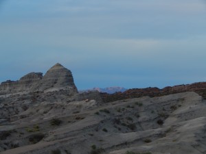 Dusk settles in over badlands of the Chañares Formation in Talampaya National Park, Argentina.