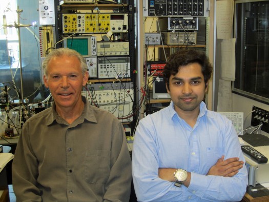 University of Utah biology professor Gary Rose and neuroscience doctoral student Rishi Alluri with some of the equipment they use to measure electrical activity in the brain cells of frogs. Their new study reveals how single brain cells or neurons compute the duration of sounds -- something necessary for human speech recognition.